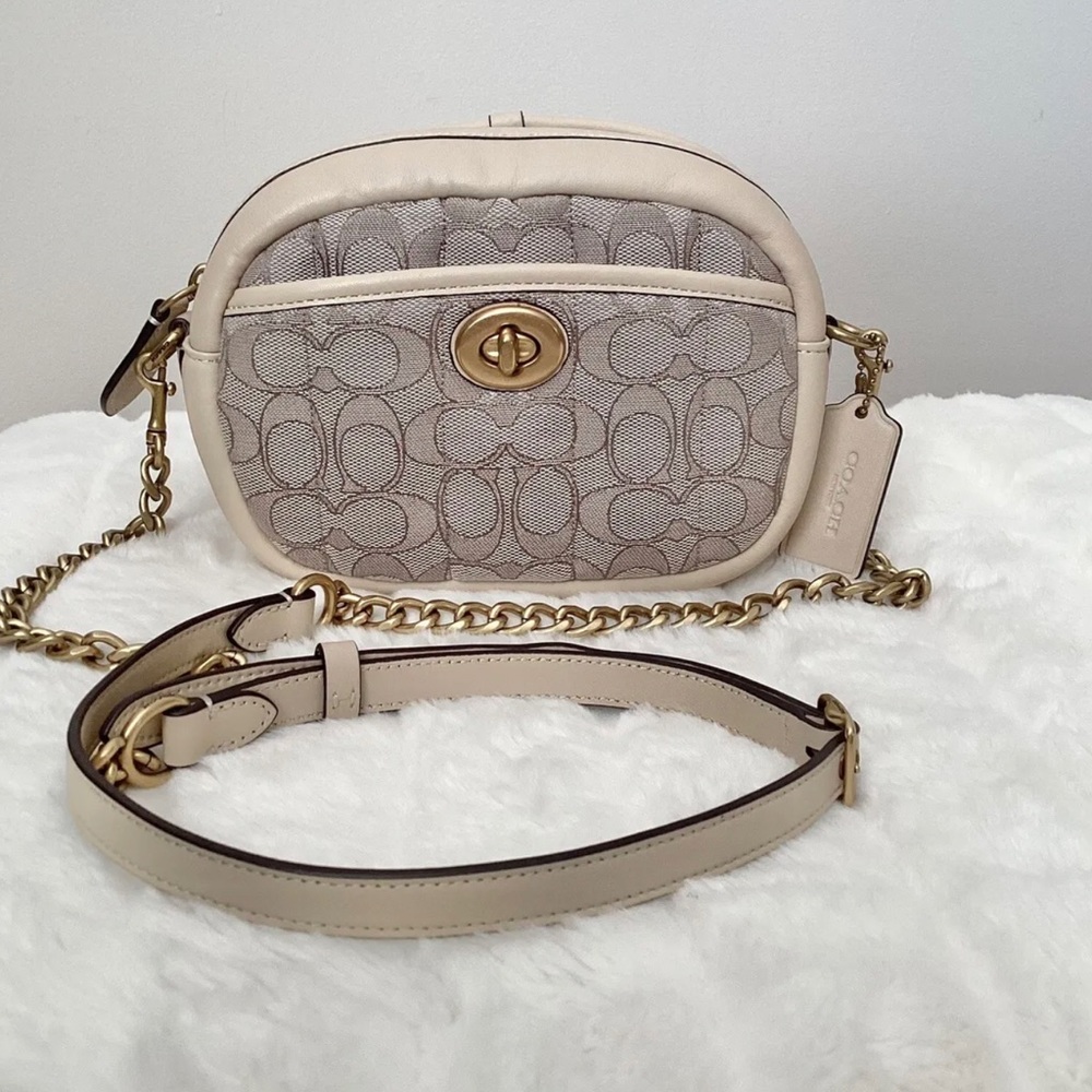 COACH Signature Jacquard/ Leather Camera Bag Crossbody C5275